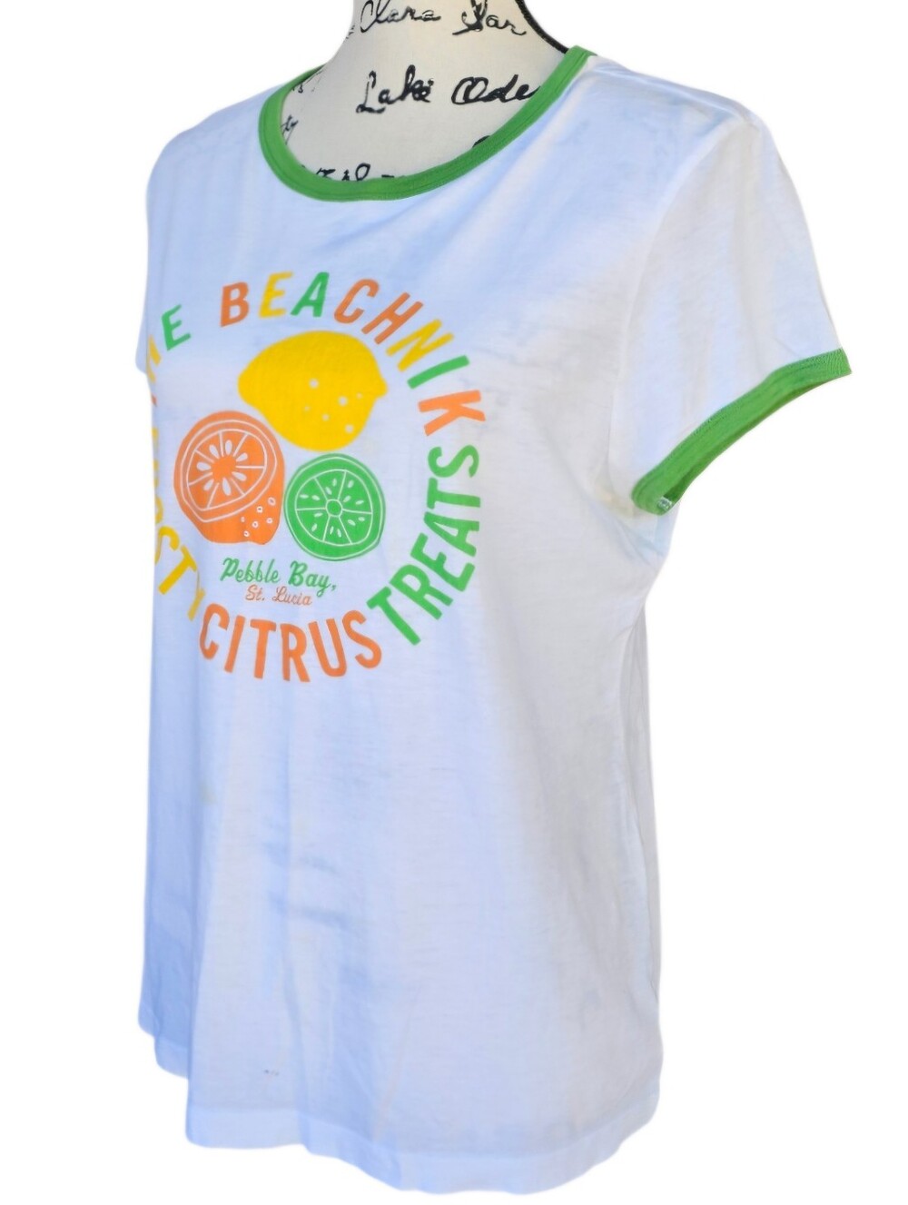 American Eagle White Citrus Graphic Tee with Green Trim - Picture 2 of 7